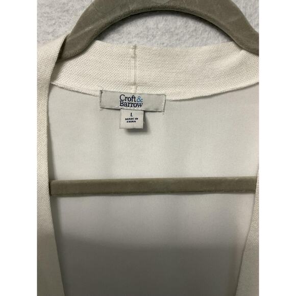 Croft & Barrow Cardigan Womens Large White Floral Back Lightweight Open Front - Picture 2 of 5